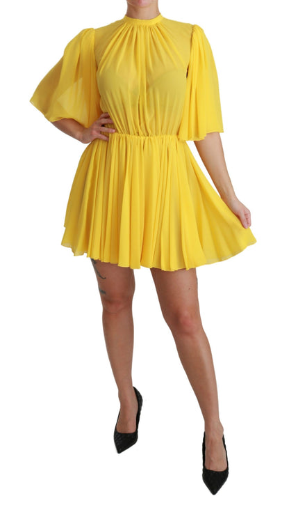 Dolce & Gabbana Silk Pleated A-line Mini Dress in Sunshine Yellow Dolce & Gabbana