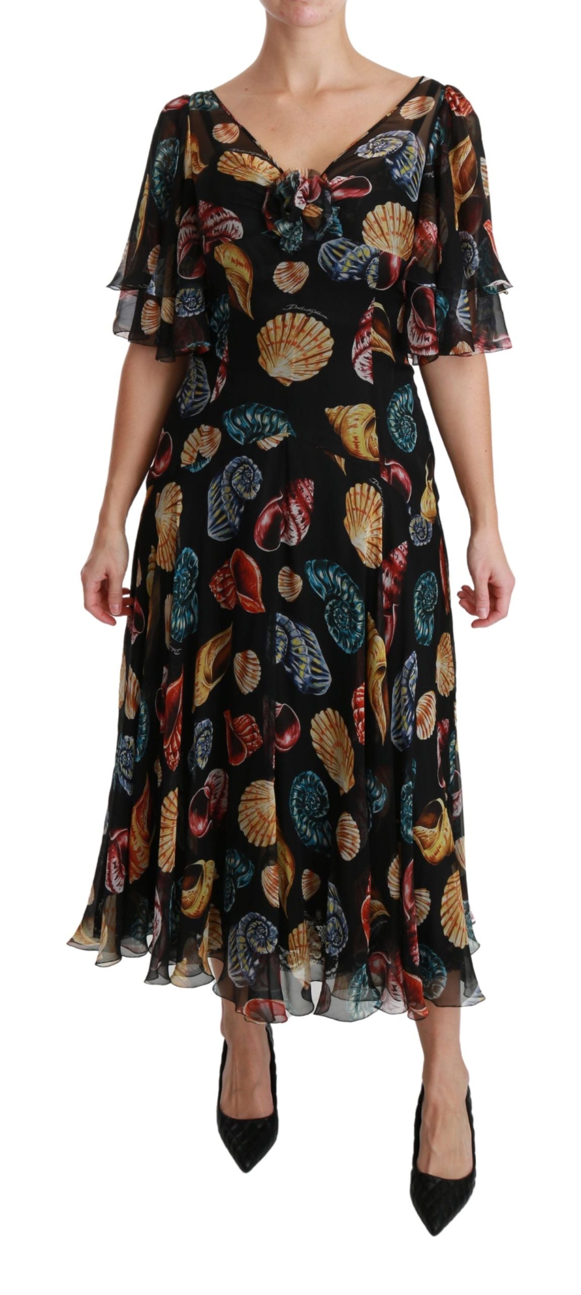 Dolce & Gabbana Elegant Sea Shells Print Silk Midi Dress Dolce & Gabbana