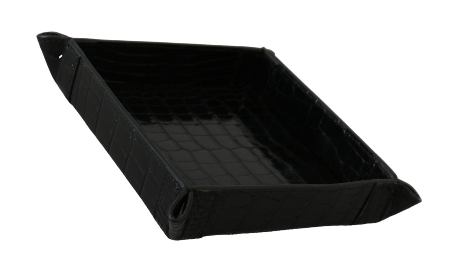 Dolce & Gabbana Elegant Black Exotic Skin Entry Tray Dolce & Gabbana