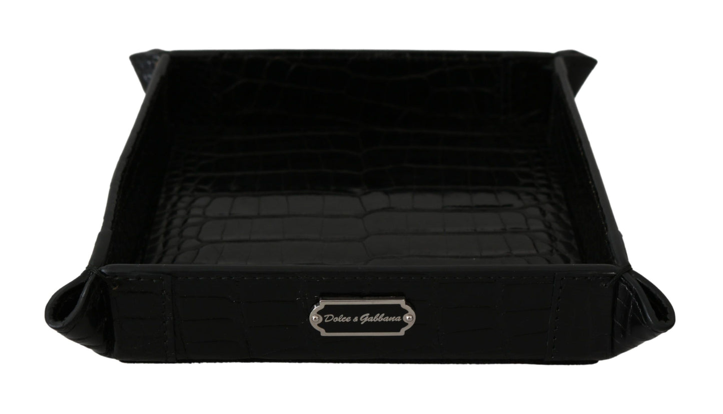 Dolce & Gabbana Elegant Black Exotic Skin Entry Tray Dolce & Gabbana