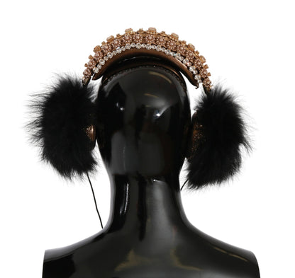 Dolce & Gabbana Gold Black Crystal Embellished Headphones Dolce & Gabbana