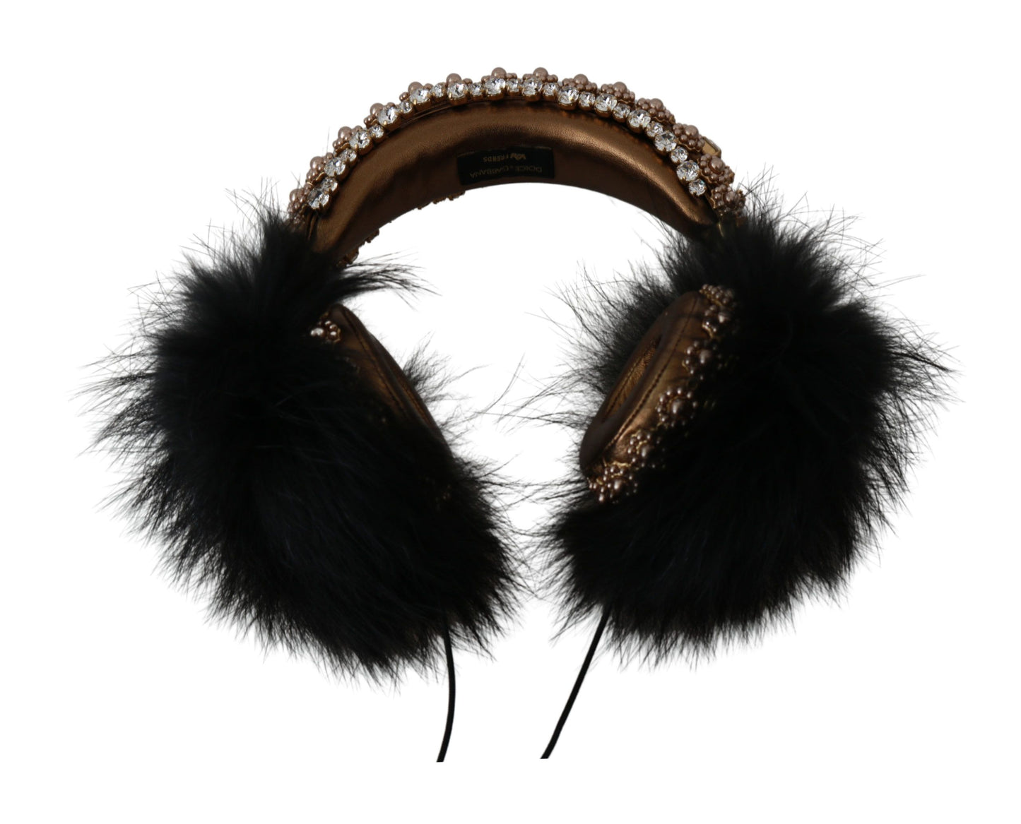 Dolce & Gabbana Gold Black Crystal Embellished Headphones Dolce & Gabbana