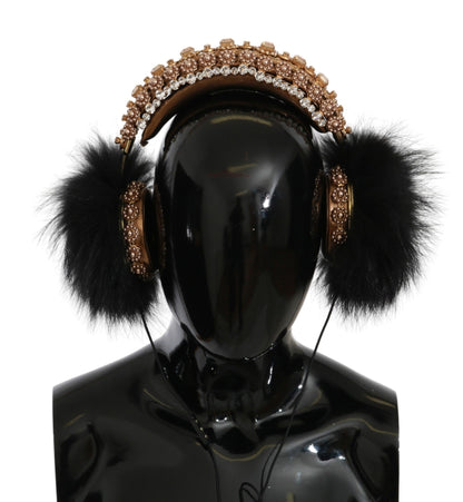 Dolce & Gabbana Gold Black Crystal Embellished Headphones Dolce & Gabbana