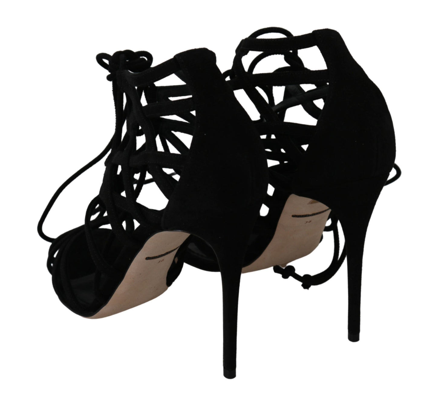 Dolce & Gabbana Elegant Black Suede Stiletto Ankle Strap Sandals Dolce & Gabbana