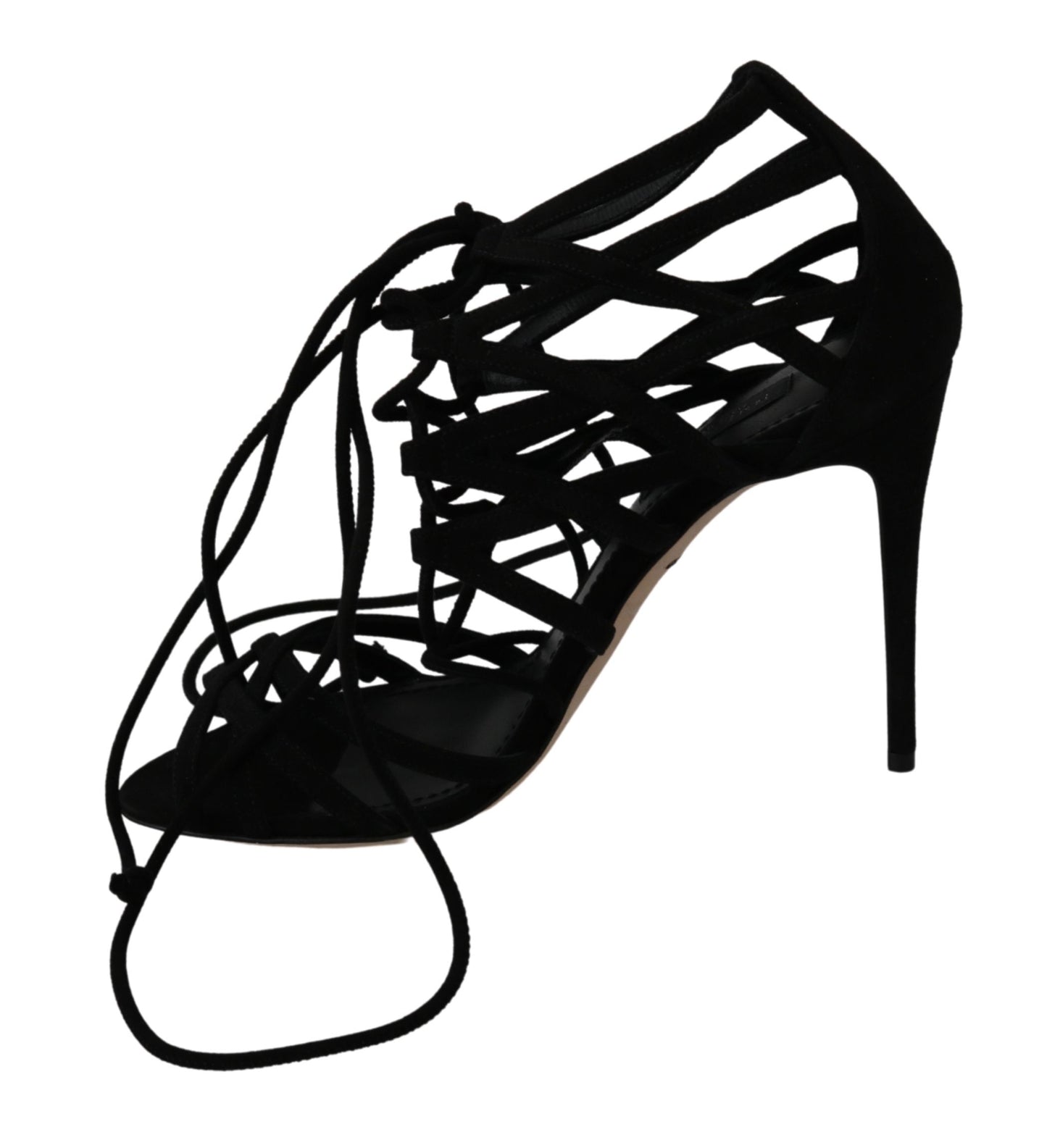 Dolce & Gabbana Elegant Black Suede Stiletto Ankle Strap Sandals Dolce & Gabbana