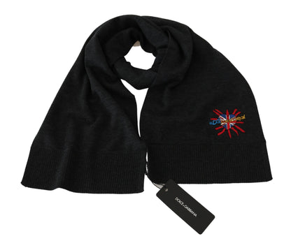 Dolce & Gabbana Elegant Virgin Wool Men's Scarf with Embroidery Dolce & Gabbana