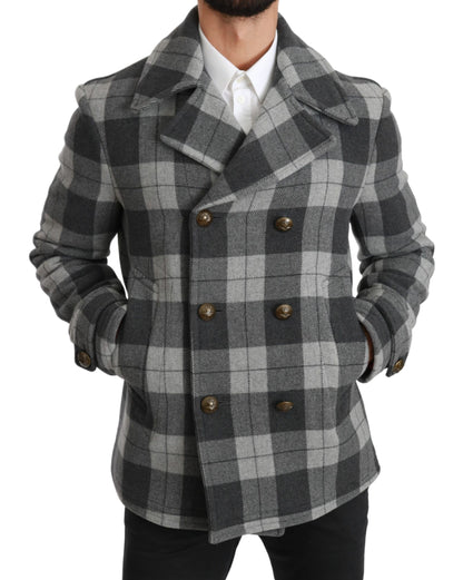 Dolce & Gabbana Elegant Gray Check Double Breasted Coat Dolce & Gabbana