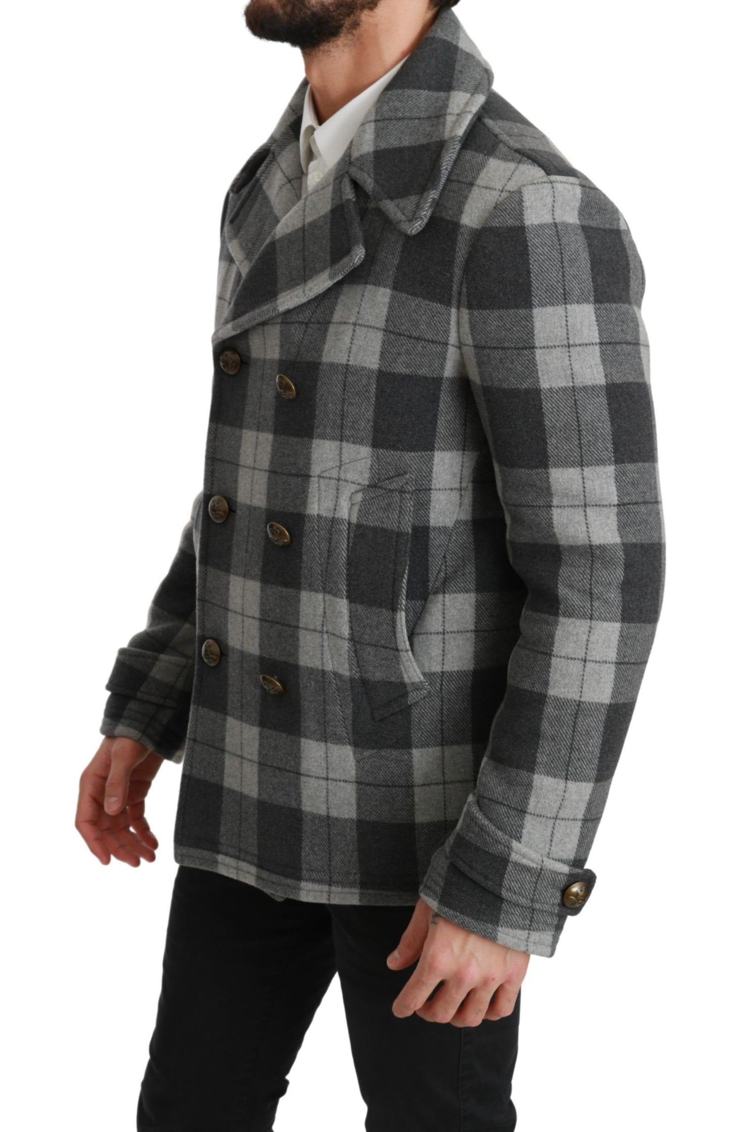 Dolce & Gabbana Elegant Gray Check Double Breasted Coat Dolce & Gabbana