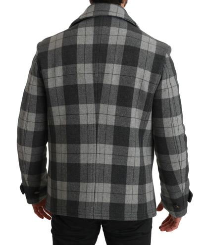 Dolce & Gabbana Elegant Gray Check Double Breasted Coat Dolce & Gabbana