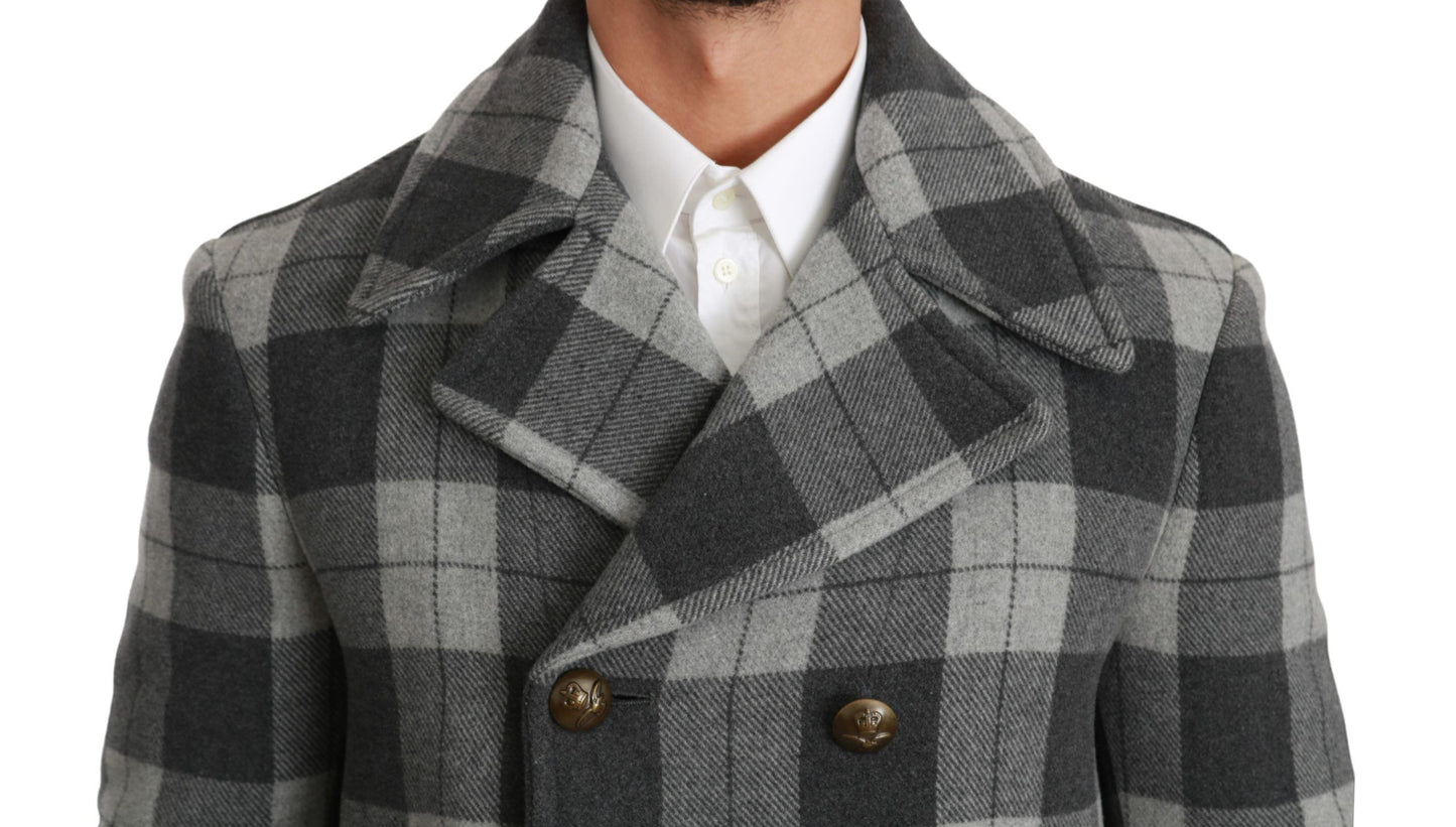 Dolce & Gabbana Elegant Gray Check Double Breasted Coat Dolce & Gabbana