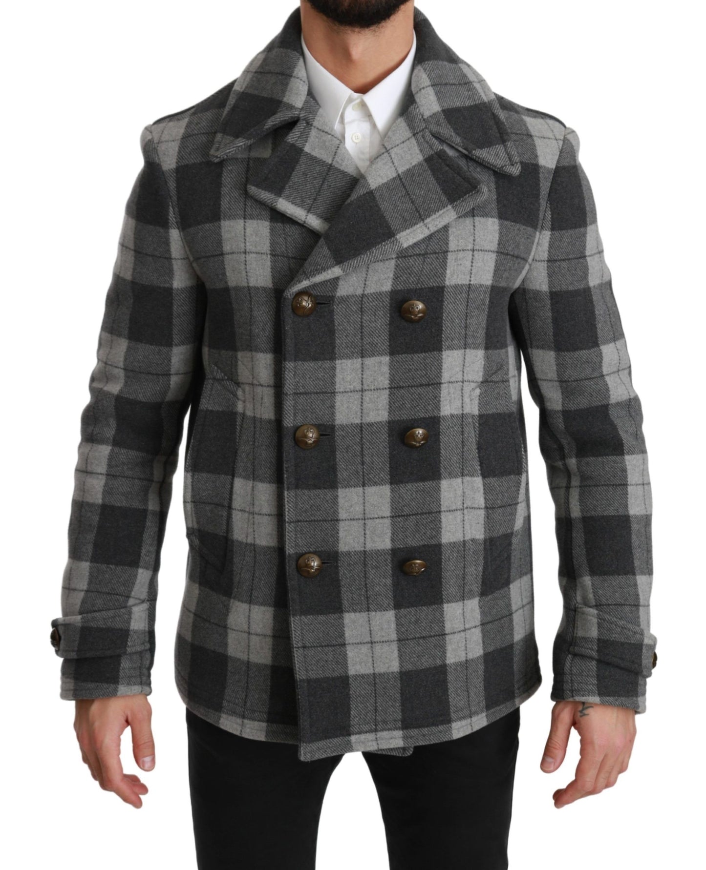 Dolce & Gabbana Elegant Gray Check Double Breasted Coat Dolce & Gabbana