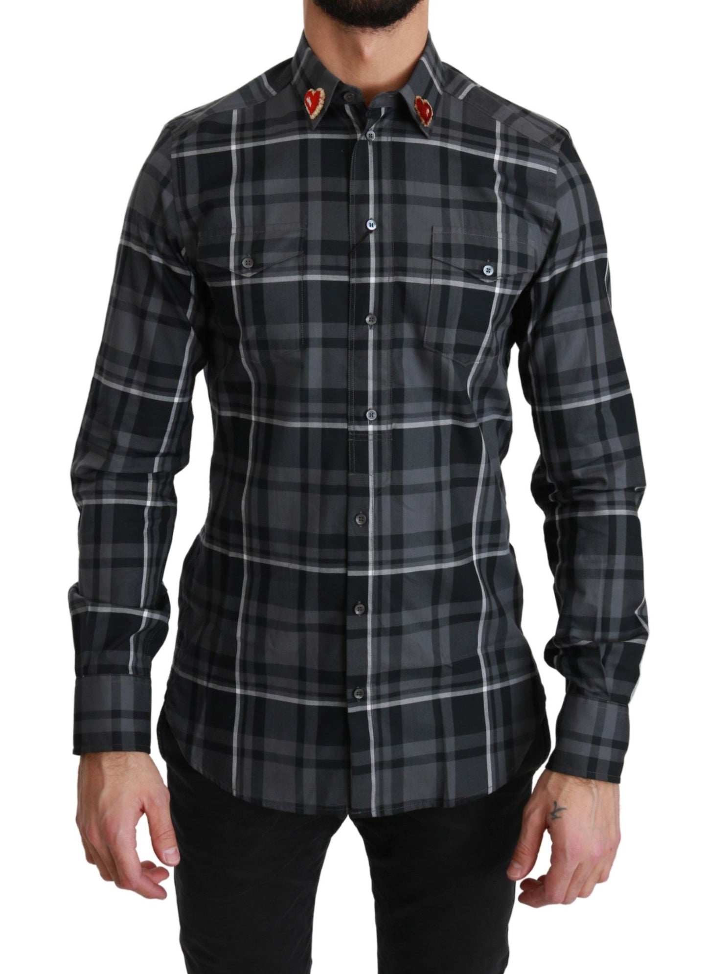 Dolce & Gabbana Elegant Gray Checkered Martini Dress Shirt Dolce & Gabbana