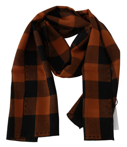 Costume National Chic Orange Check Wool Blend Scarf Costume National