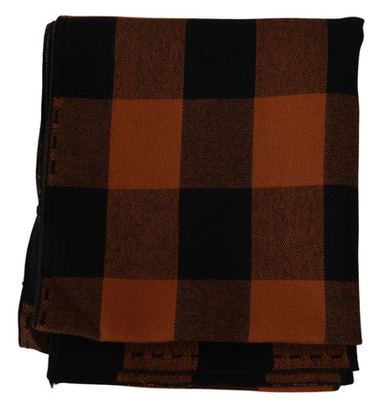 Costume National Chic Orange Check Wool Blend Scarf Costume National