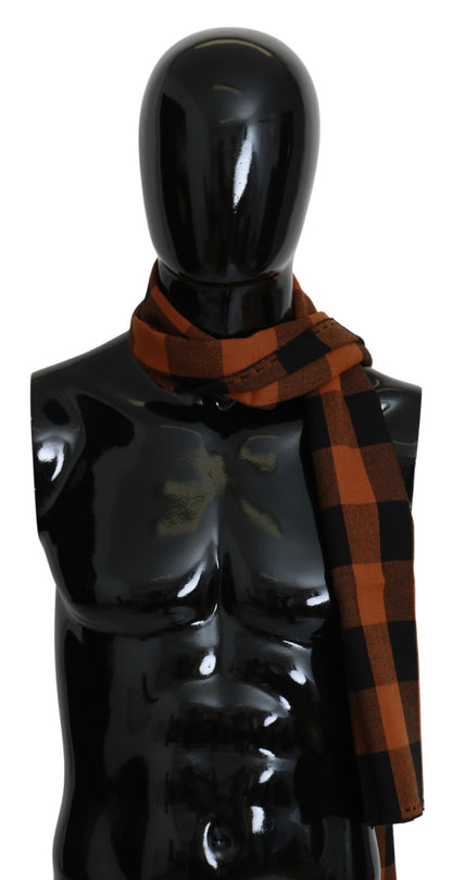 Costume National Chic Orange Check Wool Blend Scarf Costume National