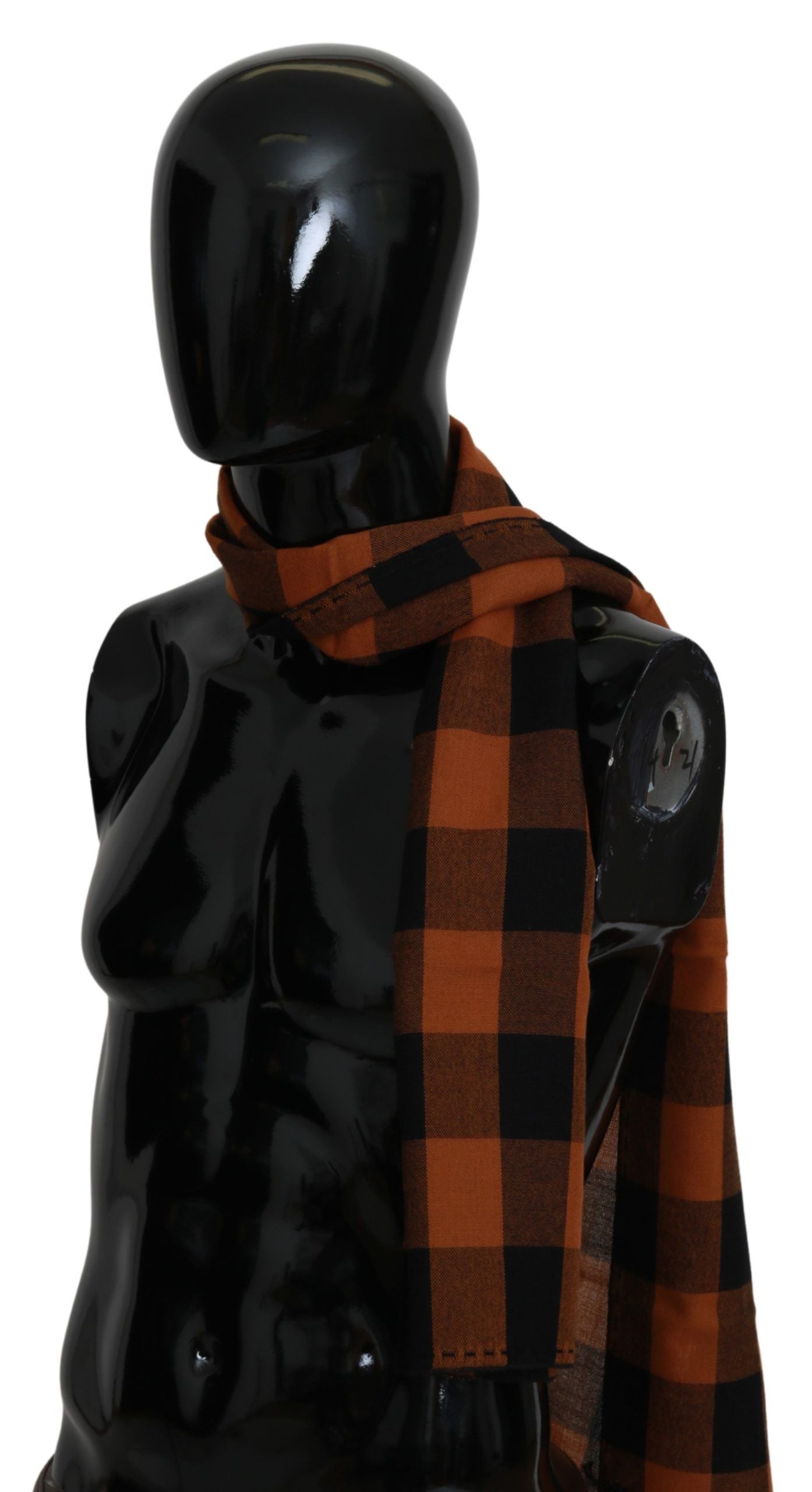 Costume National Chic Orange Check Wool Blend Scarf Costume National