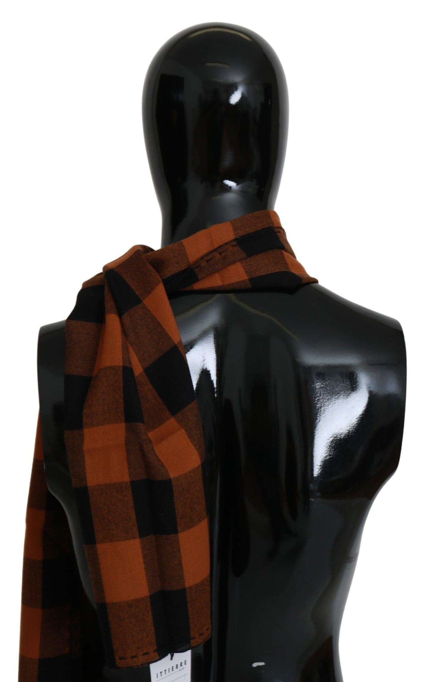 Costume National Chic Orange Check Wool Blend Scarf Costume National