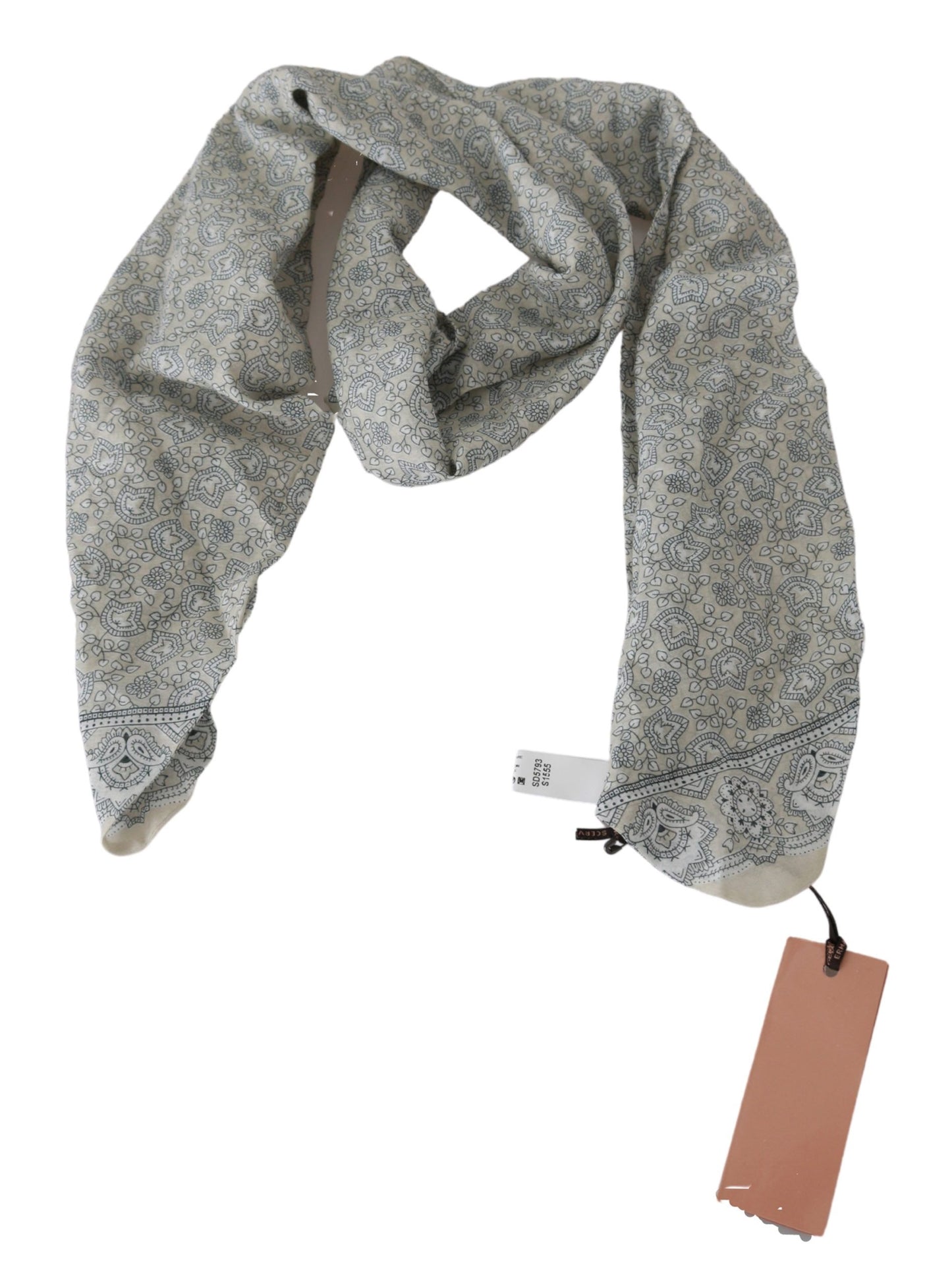 Ermanno Scervino Chic Cotton Scarf in Beige & Blue Fantasy Print Ermanno Scervino