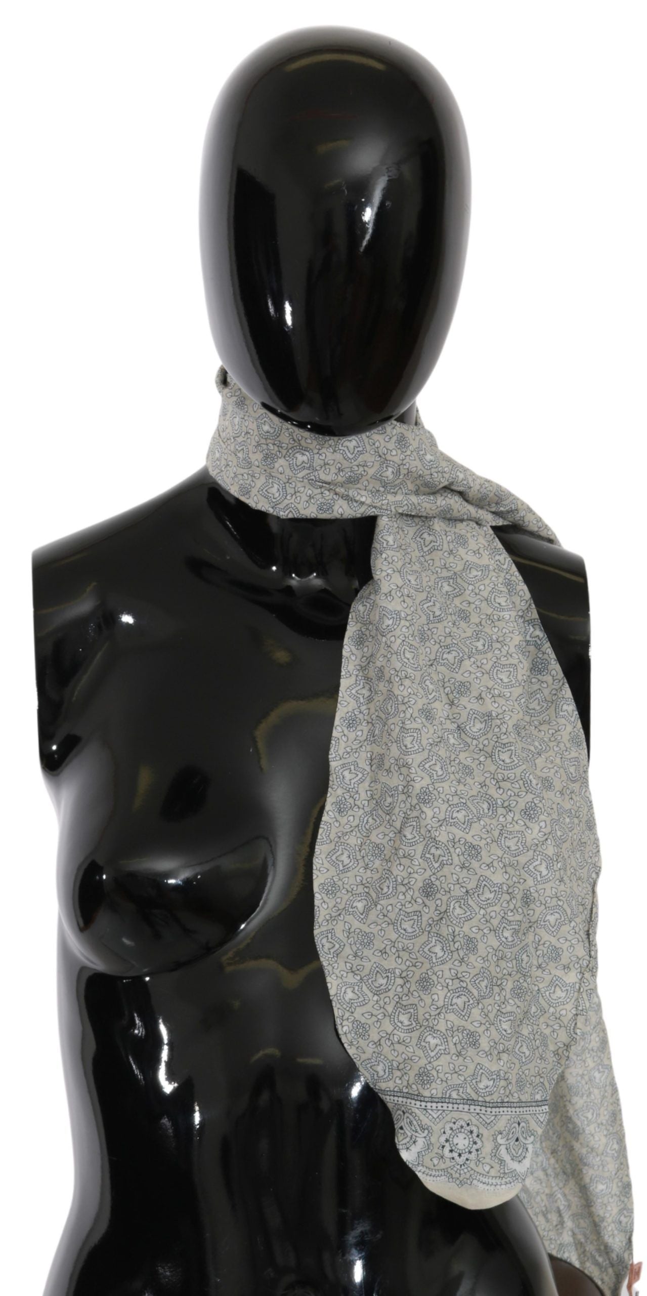 Ermanno Scervino Chic Cotton Scarf in Beige & Blue Fantasy Print Ermanno Scervino