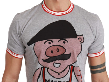 Dolce & Gabbana Chic Gray Cotton T-Shirt with Year of the Pig Motive Dolce & Gabbana