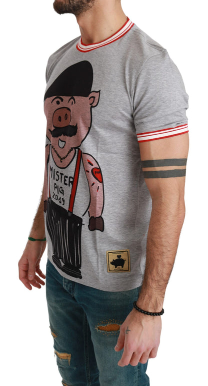 Dolce & Gabbana Chic Gray Cotton T-Shirt with Year of the Pig Motive Dolce & Gabbana