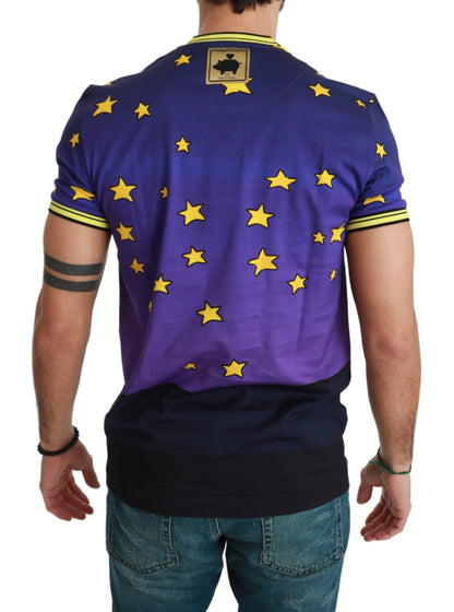 Dolce & Gabbana Purple Cotton Round Neck T-Shirt with Pig Motif Dolce & Gabbana