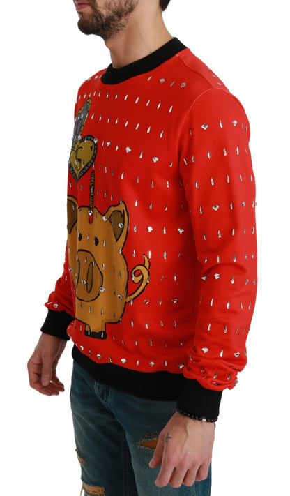 Dolce & Gabbana Elegant Red Crystal-Embellished Pullover Sweater Dolce & Gabbana