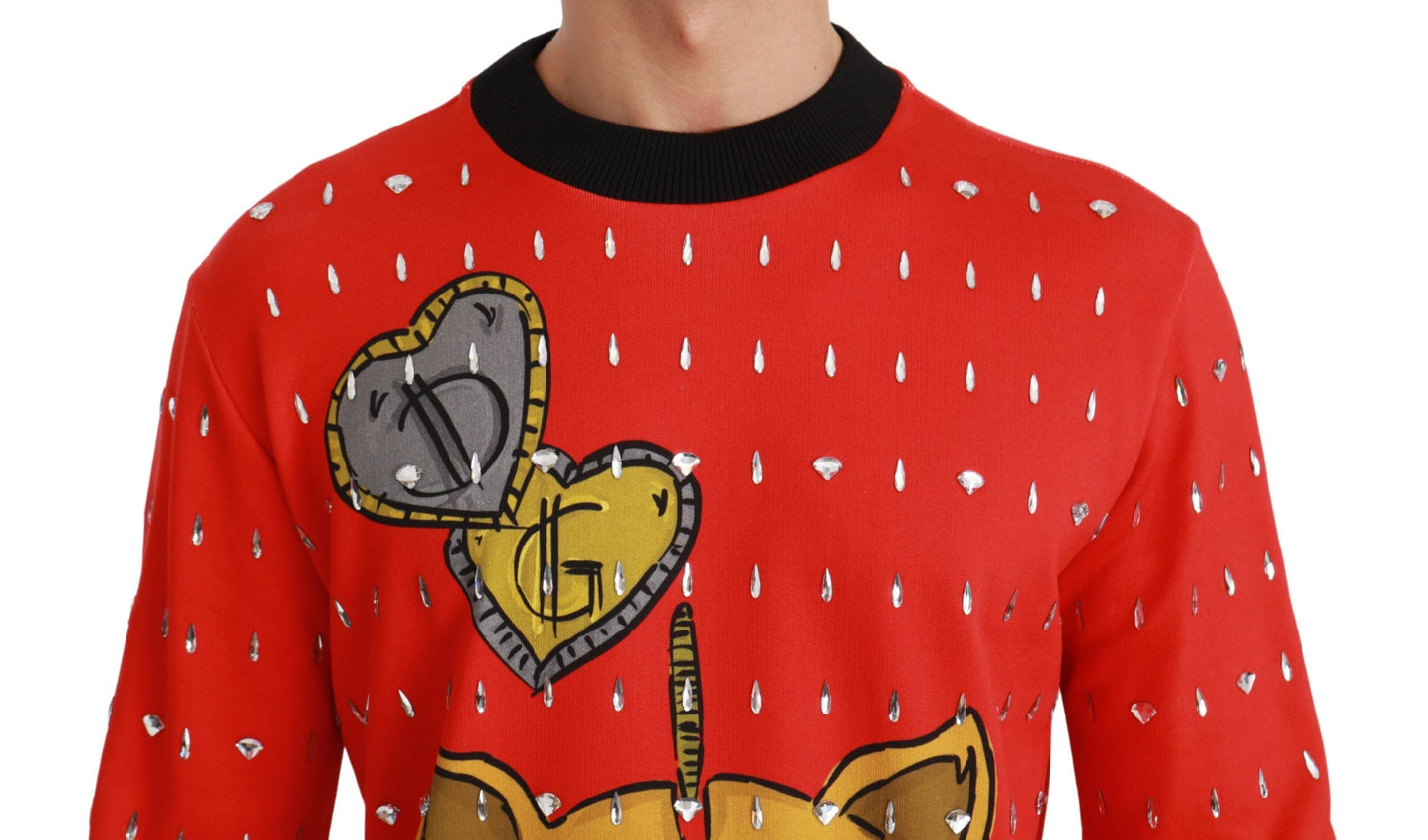 Dolce & Gabbana Elegant Red Crystal-Embellished Pullover Sweater Dolce & Gabbana