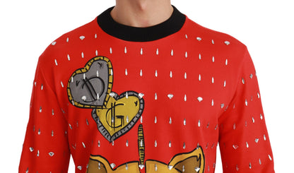 Dolce & Gabbana Elegant Red Crystal-Embellished Pullover Sweater Dolce & Gabbana