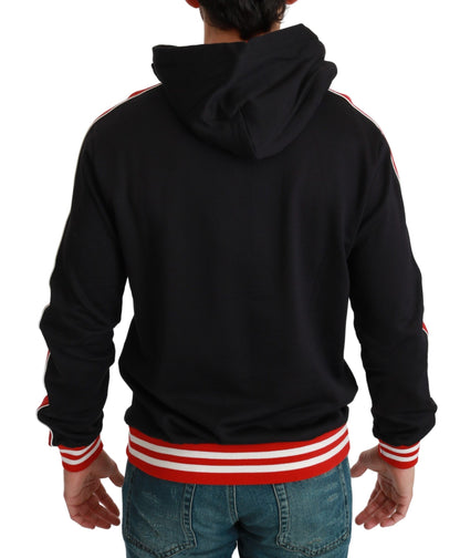 Dolce & Gabbana Elegant Black Hooded Sweater with Multicolor Motif Dolce & Gabbana