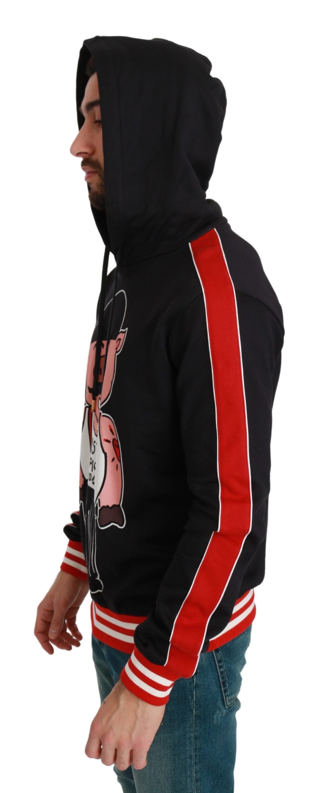 Dolce & Gabbana Elegant Black Hooded Sweater with Multicolor Motif Dolce & Gabbana