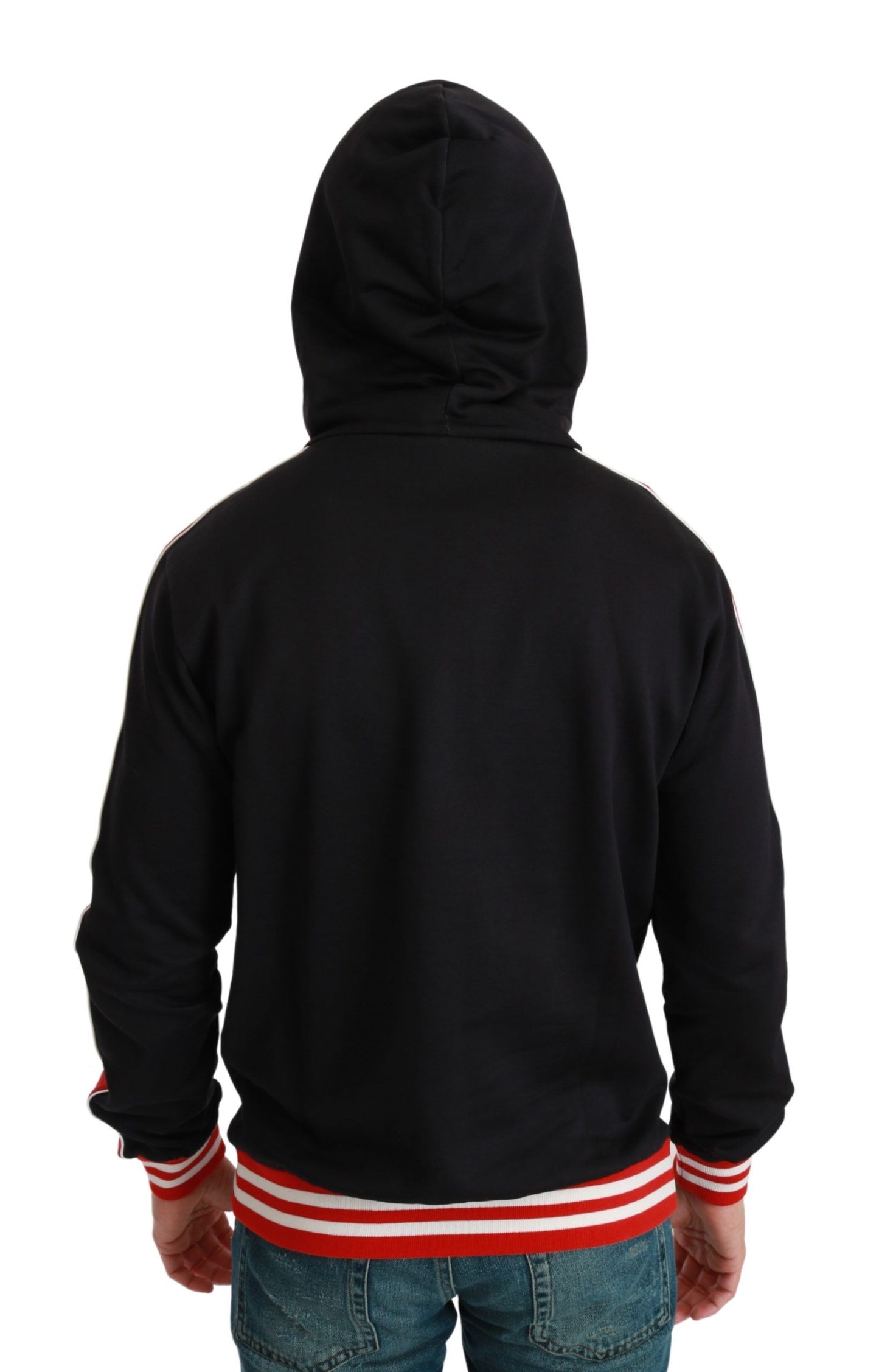 Dolce & Gabbana Elegant Black Hooded Sweater with Multicolor Motif Dolce & Gabbana