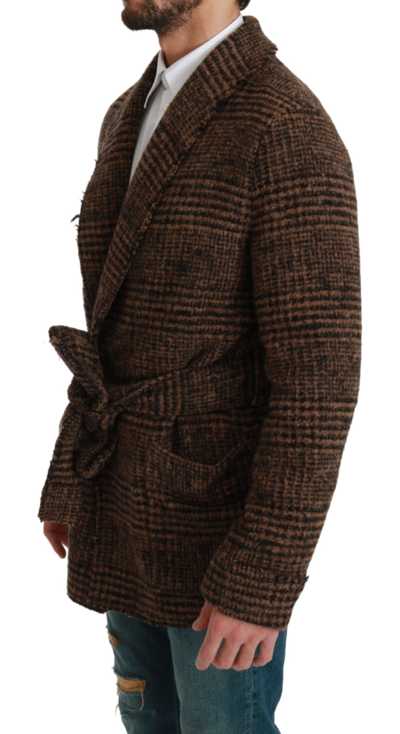 Dolce & Gabbana Elegant Brown Alpaca Blend Belted Cape Jacket Dolce & Gabbana