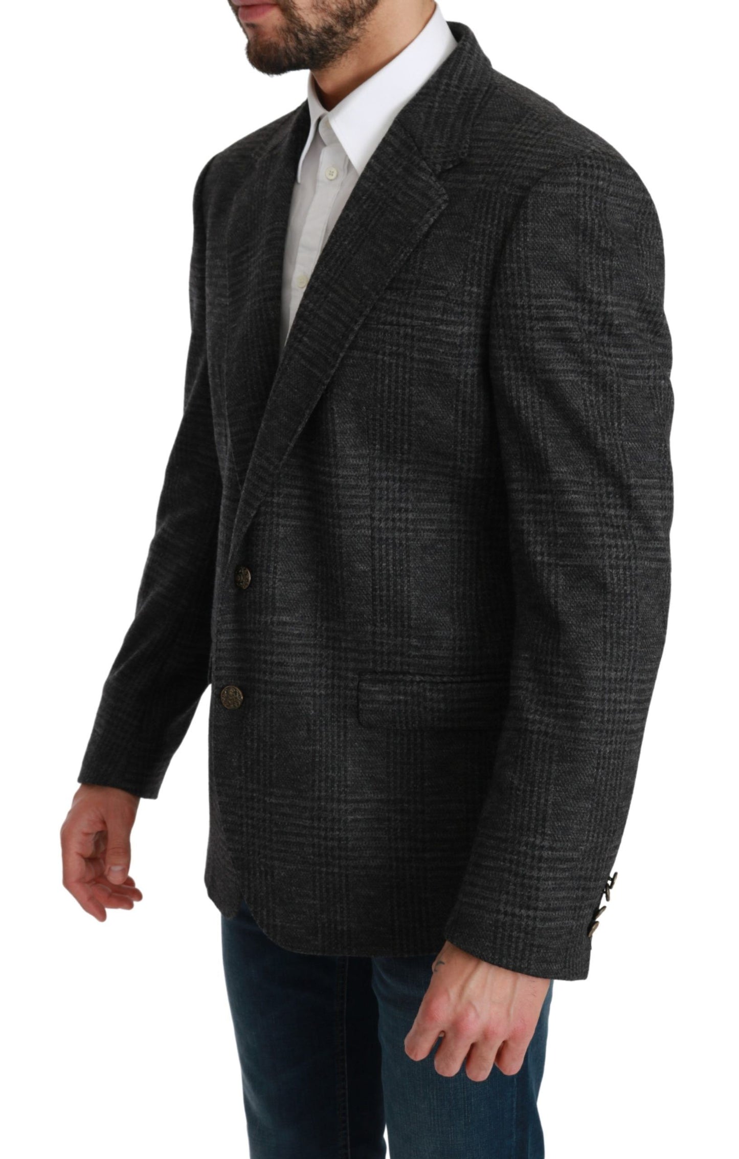 Dolce & Gabbana Elegant Gray Plaid Virgin Wool Blazer Dolce & Gabbana