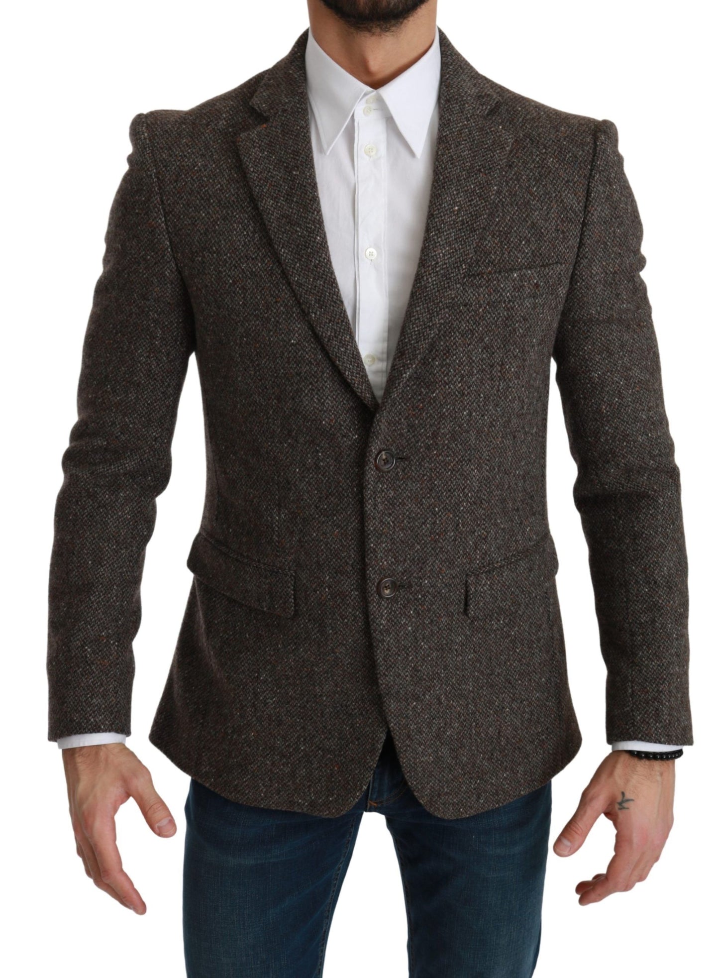 Dolce & Gabbana Elegant Brown Slim Fit Wool Blend Blazer Dolce & Gabbana