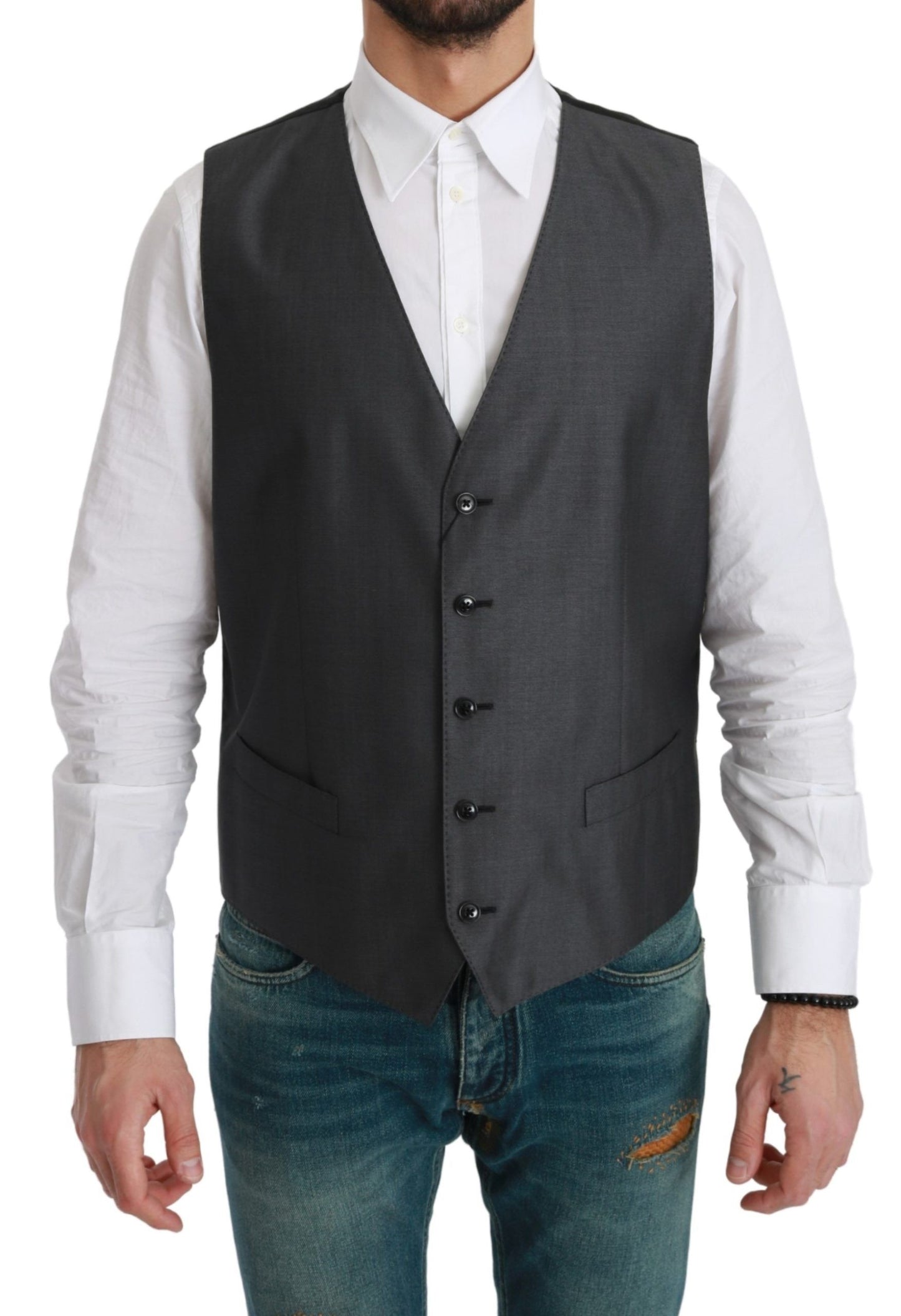 Dolce & Gabbana Elegant Gray Wool Blend Dress Vest Dolce & Gabbana