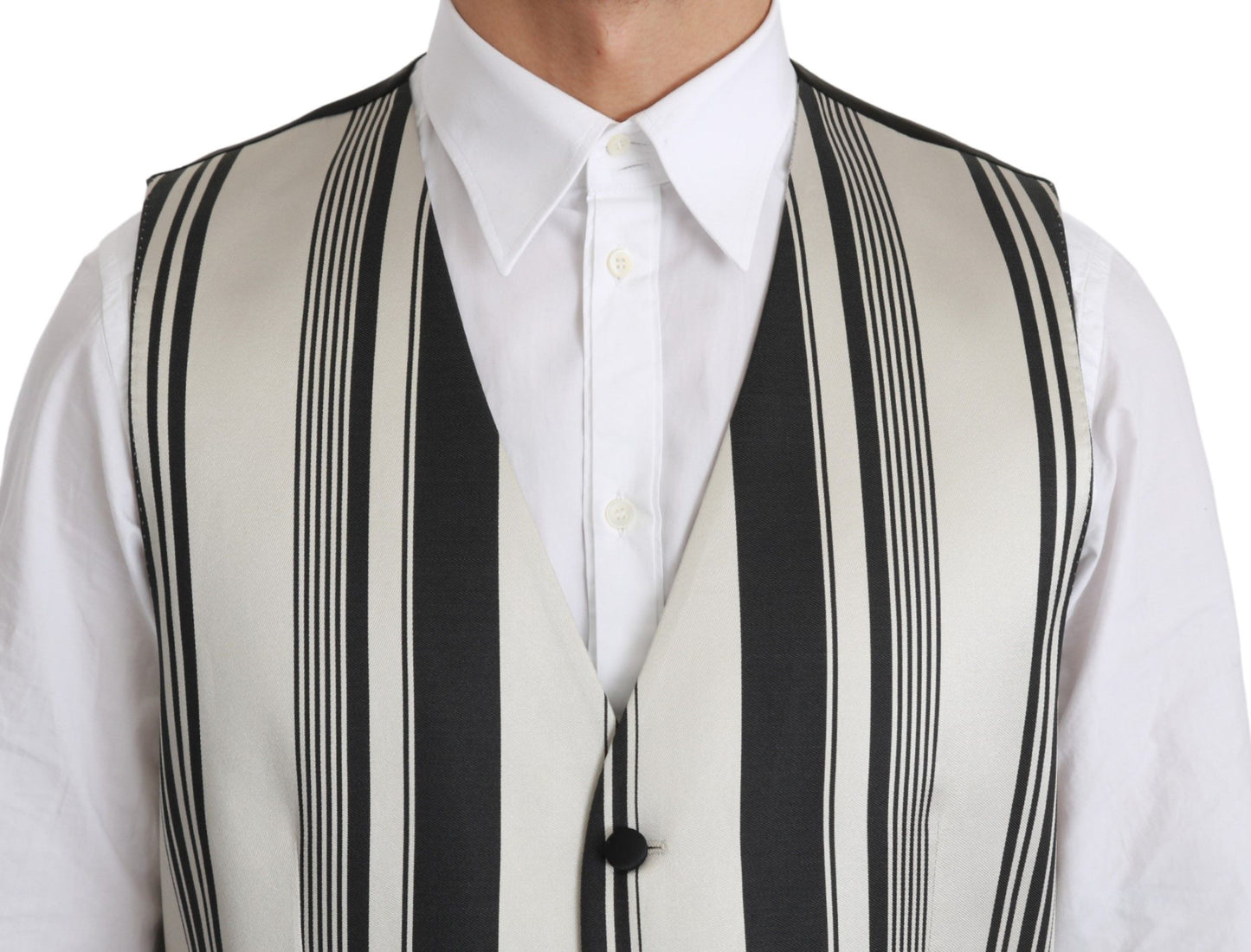 Dolce & Gabbana Stripe Cotton Silk Dress Vest Dolce & Gabbana