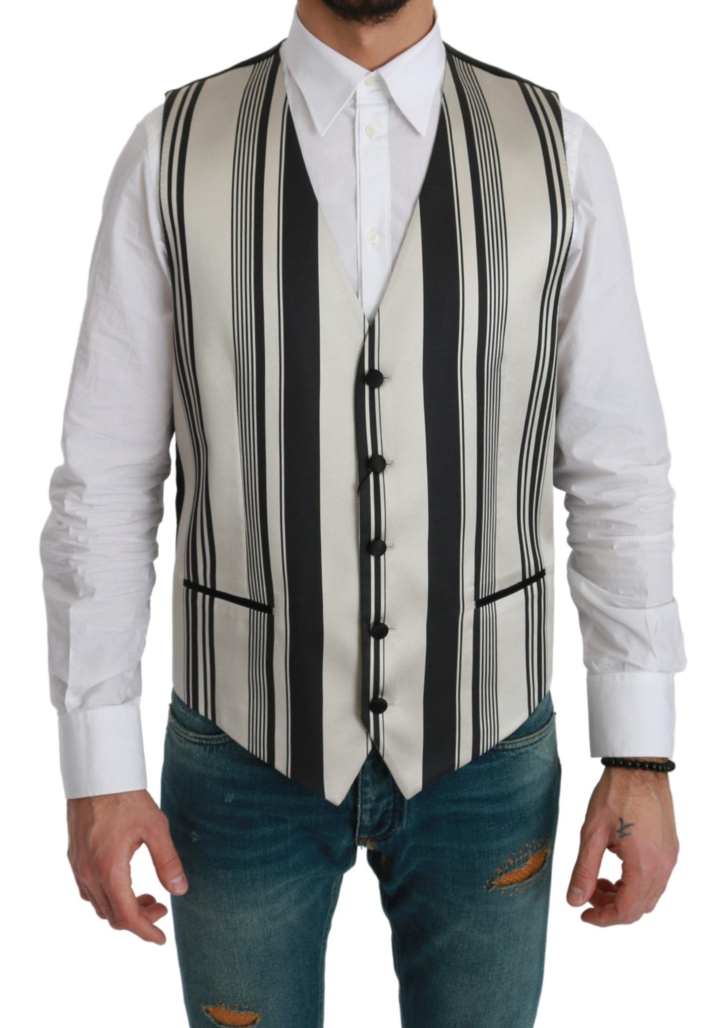 Dolce & Gabbana Stripe Cotton Silk Dress Vest Dolce & Gabbana