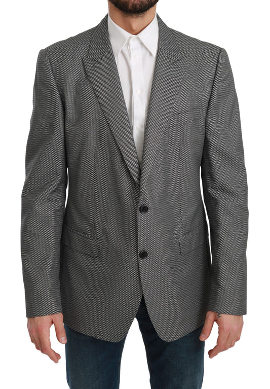 Dolce & Gabbana Elegant Gray Fantasy Pattern Slim Fit Blazer Dolce & Gabbana