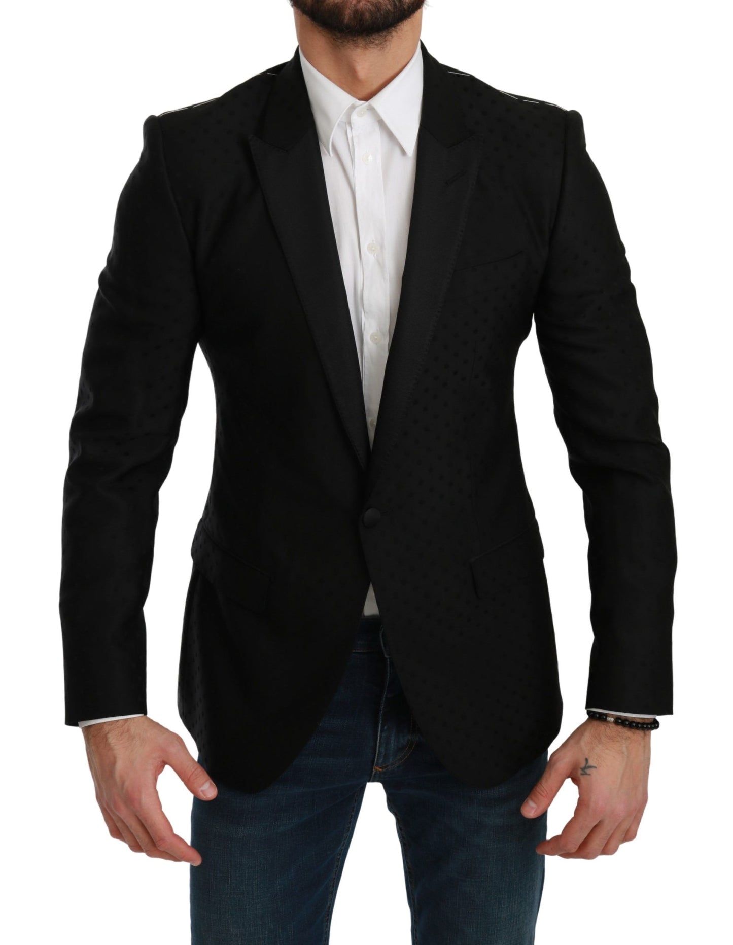 Dolce & Gabbana Elegant Black Polka Dotted Wool Blend Blazer Dolce & Gabbana