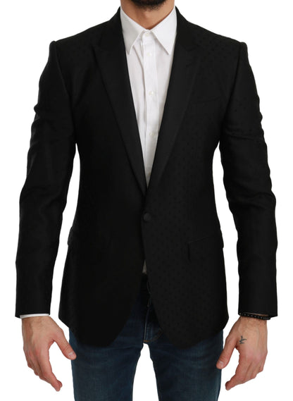 Dolce & Gabbana Elegant Black Polka Dotted Wool Blend Blazer Dolce & Gabbana