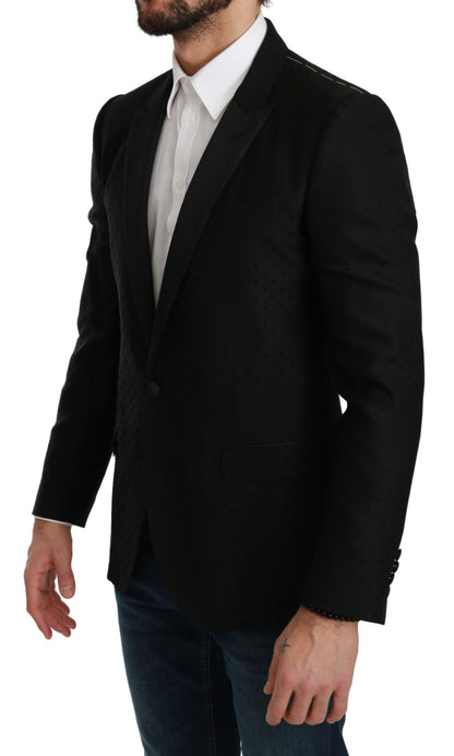 Dolce & Gabbana Elegant Black Polka Dotted Wool Blend Blazer Dolce & Gabbana