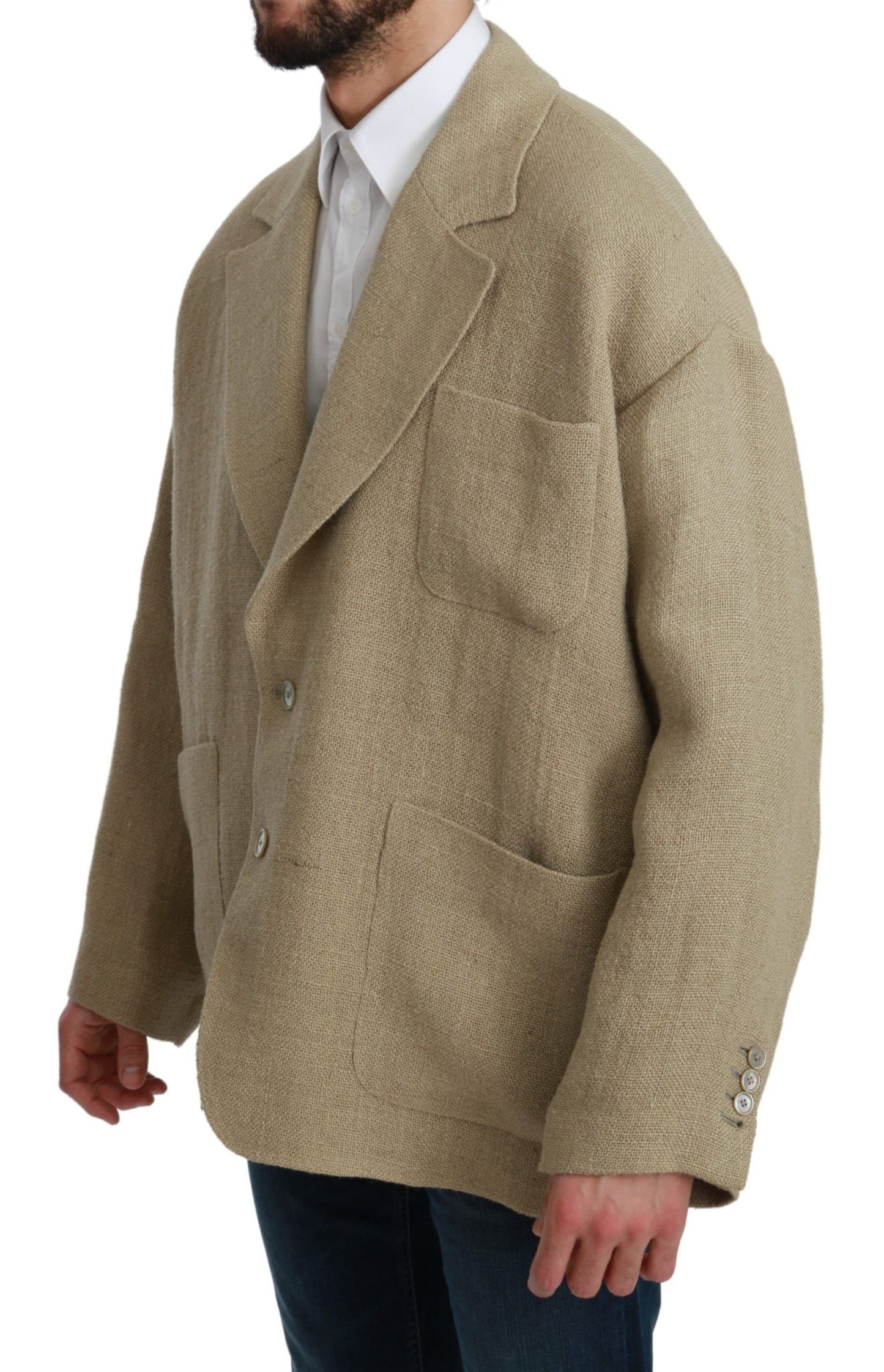 Dolce & Gabbana Chic Beige Jute Single-Breasted Blazer Dolce & Gabbana