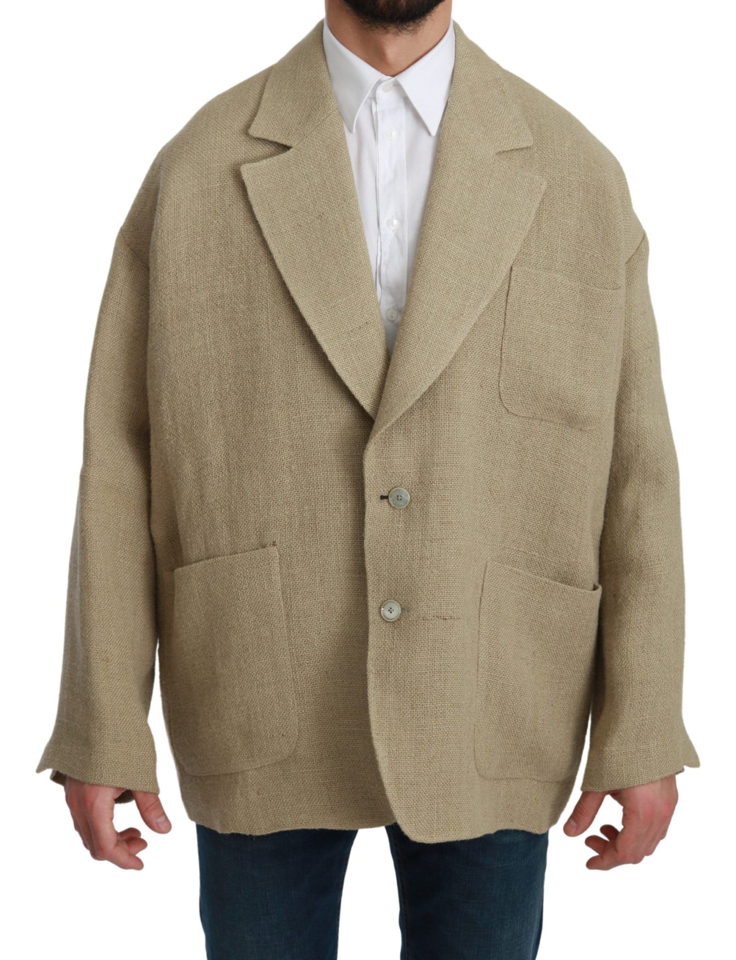 Dolce & Gabbana Chic Beige Jute Single-Breasted Blazer Dolce & Gabbana