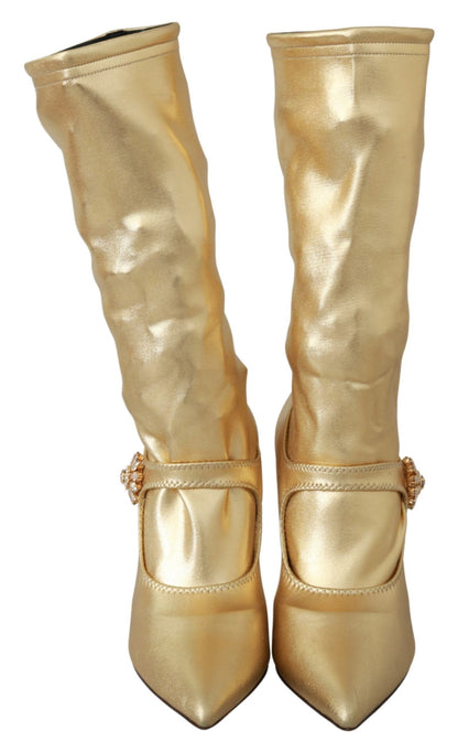 Dolce & Gabbana Elegant Gold Crystal Booties Dolce & Gabbana