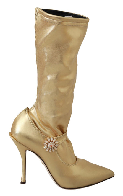 Dolce & Gabbana Elegant Gold Crystal Booties Dolce & Gabbana