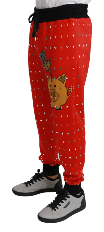 Dolce & Gabbana Chic Red Piggy Bank Print Sweatpants Dolce & Gabbana