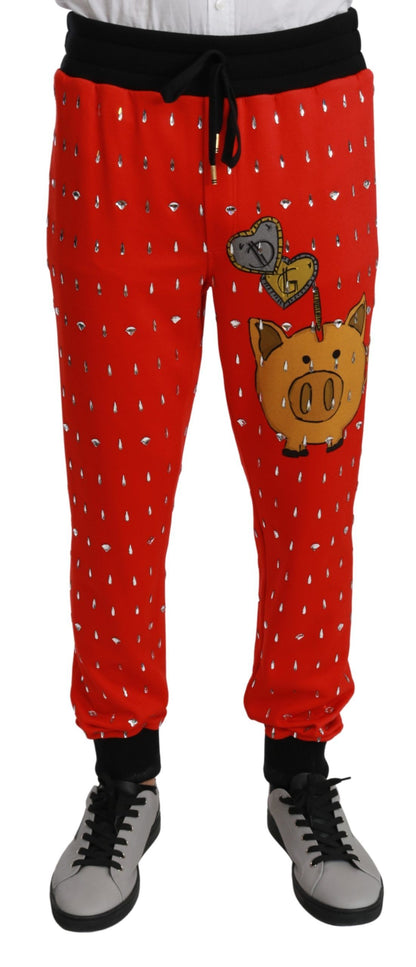 Dolce & Gabbana Chic Red Piggy Bank Print Sweatpants Dolce & Gabbana