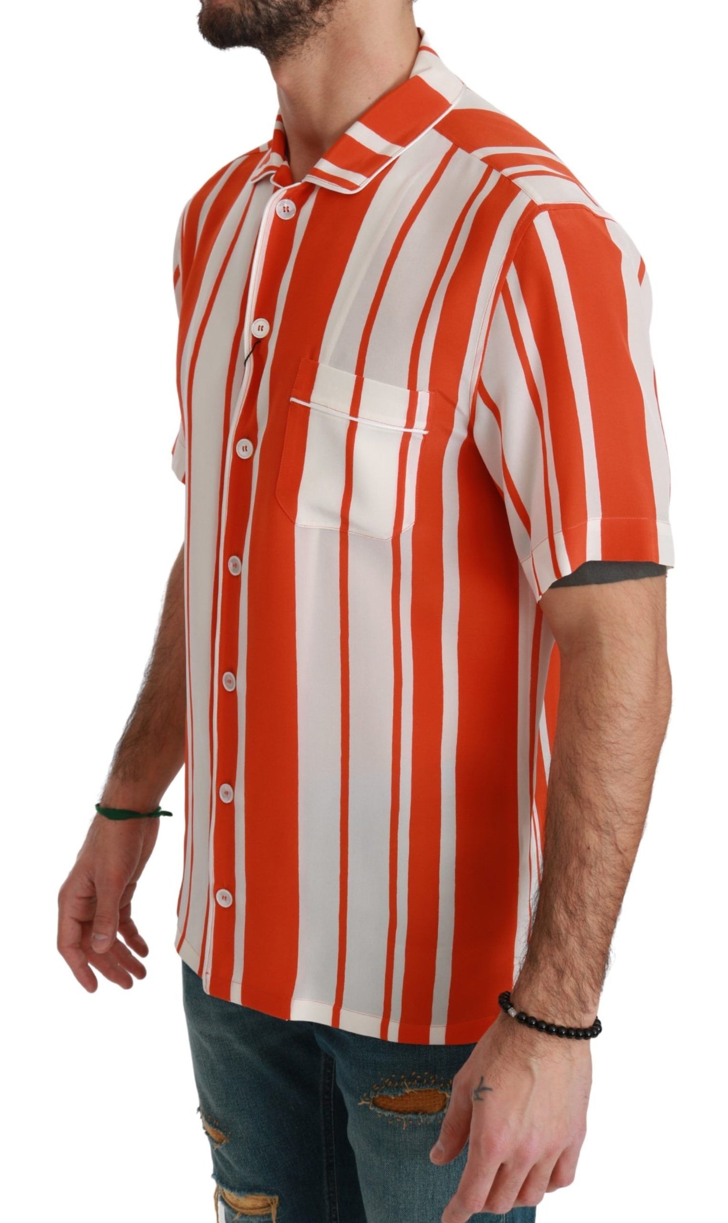 Dolce & Gabbana Elegant Striped Silk Shirt - White & Orange Dolce & Gabbana