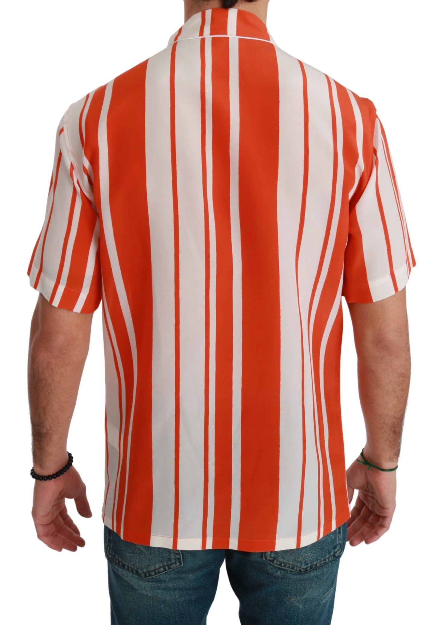 Dolce & Gabbana Elegant Striped Silk Shirt - White & Orange Dolce & Gabbana